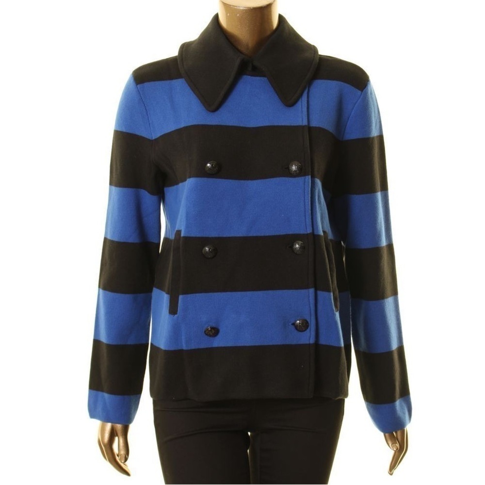 Lauren Ralph Lauren Black and Royal Blue Striped Cardigan Jacket sz L - Picture 3 of 6